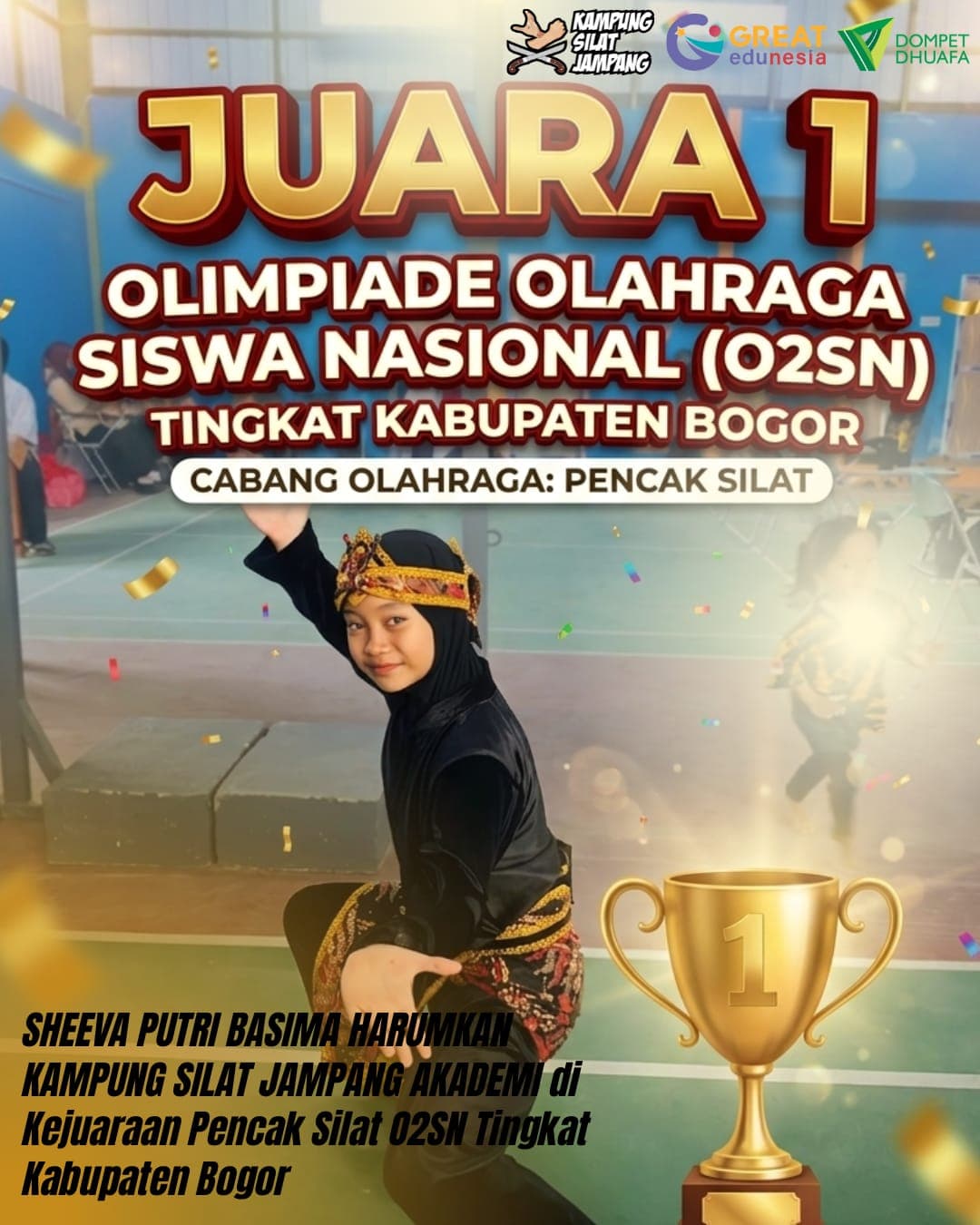 SHEEVA PUTRI BASIMA HARUMKAN KAMPUNG SILAT JAMPANG AKADEMI di Kejuaraan Pencak Silat O2SN Tingkat Kabupaten Bogor